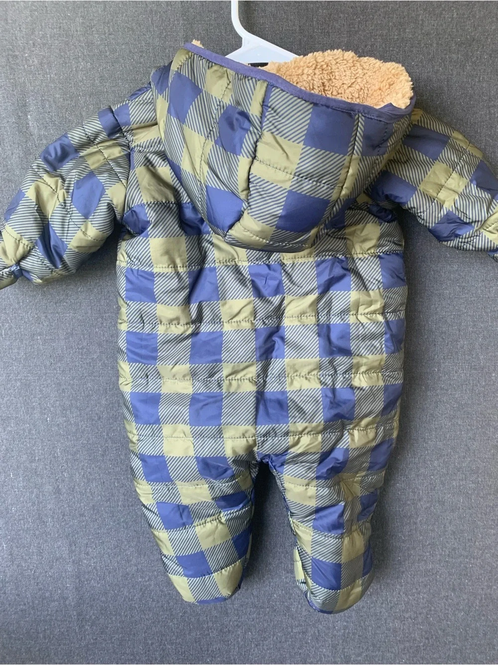 Eddie Bauer Navy Olive Plaid Sherpa Lined Infant Bunting Snowsuit Winter Coat